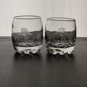 2 Crown Royal rounded shot glasses | ribbed bottom | retro